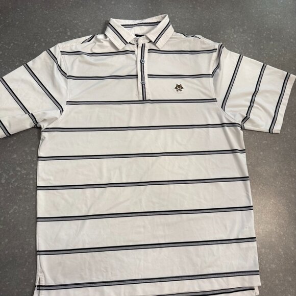 FootJoy White & Navy Striped Polo Shirt with Fox Logo – Size Medium - Picture 3 of 9